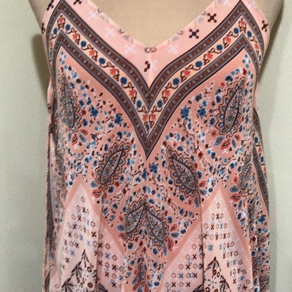 Francesca’s Collection Midi Dress Size Medium Peach Pink Scarf Print - Picture 3 of 7